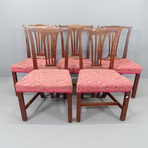 2189 - A set of five antique Chippendale style dining chairs, for re-upholstery. Impressed E b to rear leg.