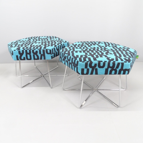 2256 - A pair of contemporary designer Noughtone Pollen hexagonal stools by David Fox, upholstered in Ander... 