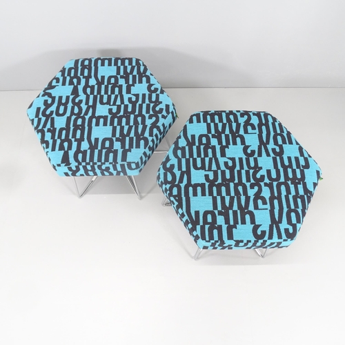 2256 - A pair of contemporary designer Noughtone Pollen hexagonal stools by David Fox, upholstered in Ander... 