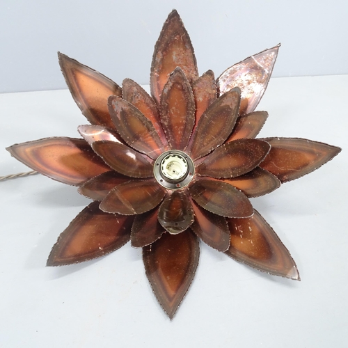 2266 - A hand made brutalist metal light fitting, circa 1970s', cut steel, bronzed flower shade, diameter 4... 