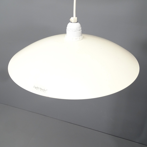 2267 - A vintage aluminium pendulum Light Studio lamp by Horn, makers label, diameter 36cm