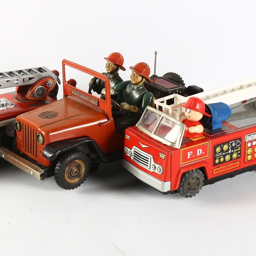 108 - A Vintage, possibly Nomura, tinplate battery operated Fire Command car, unboxed, and a Vintage tinpl... 