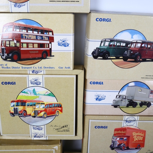 123 - A group of boxed Corgi Classic vehicles, including set 97321 aerial ladder truck, set 97085 Bedford ... 