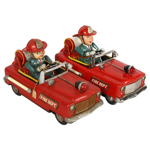 128 - NOMURA - 2 x 1950s Mystery Fire Chief's tinplate battery operated vehicles (2)