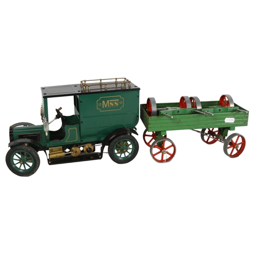 149 - MAMOD - a traction engine open wagon trailer, and spare wheel brackets, and a modern model T steam p... 