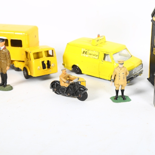 172 - A group of AA-related Vintage toys, including Dinky Toys AA Patrol Motorcycle and Sidecar, a Budgie ... 