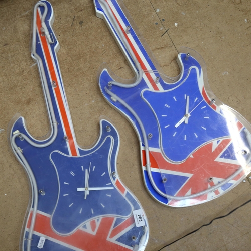 204 - Les Tresors De Lily neon Union Jack guitar (working order ) and a similar guitar with clock only wor... 