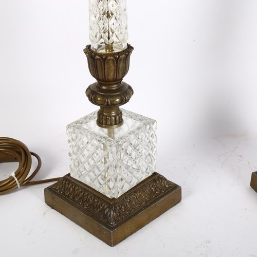 271 - A pair of glass and painted metal table lamps and shades, height 67.5cm