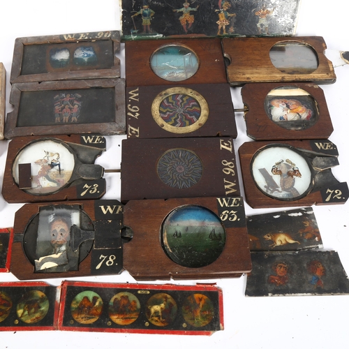 277 - A group of 6 Victorian animated magic lantern slides, including figure on horseback, a man brushing ... 