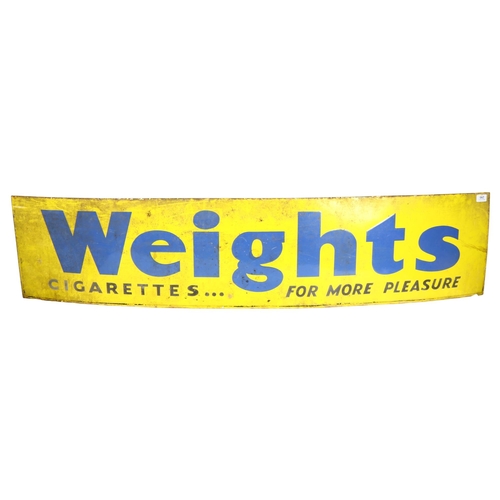 290 - An early 20th century tin sign 'Weights' Cigarettes For More Pleasure, length 147.5cm