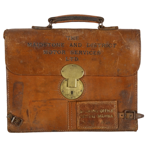 297 - Maidstone & District Motor Services Ltd, a brown leather briefcase, Booking Office Bexhill Marina, w... 