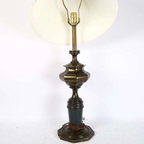 299 - A patinated metal table lamp and shade, possibly the Stiffel Company, overall height 84cm