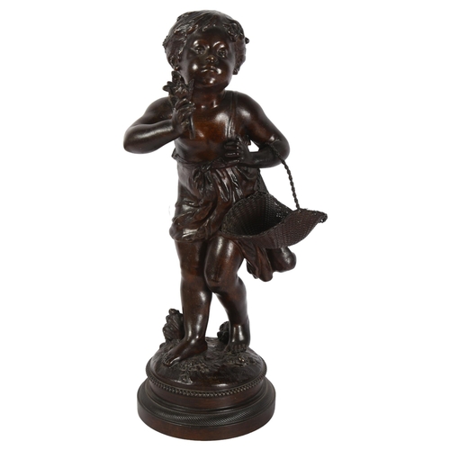 301 - After Auguste Moreau, a patinated figure of a girl with a basket, height 48cm