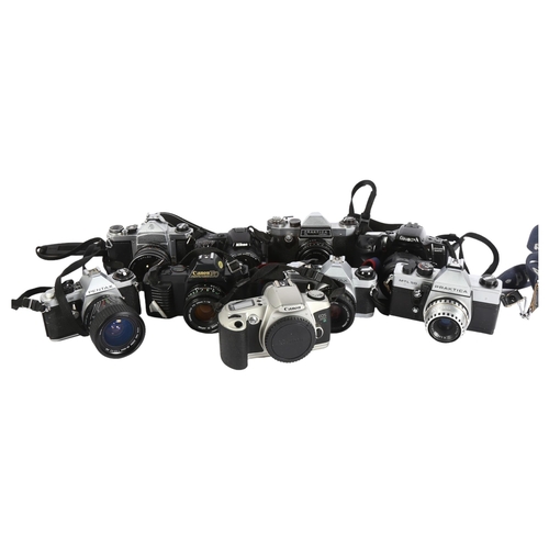 317 - A collection of various cameras, to included a Pentax S1A no. 646213, with auto-reflex lens, a Canon... 