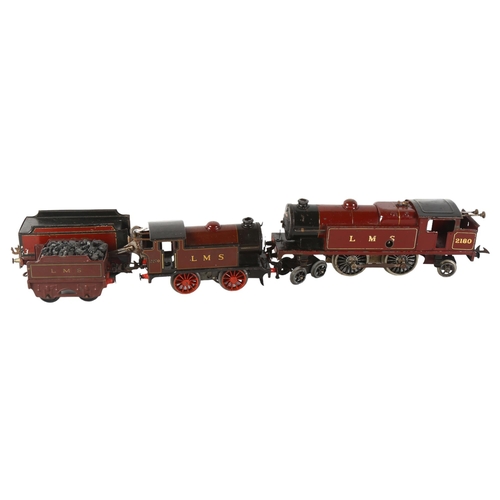 32 - HORNBY - a clockwork LMS O gauge 4-4-2T no. 2 Special Tank locomotive, with tender, and a Hornby O g... 