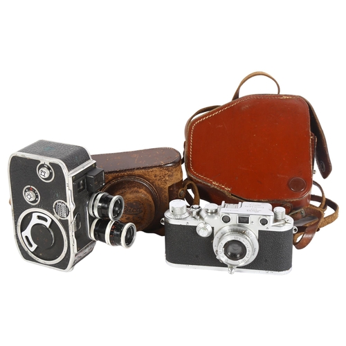 320 - A Bolex Paillard B8 cine camera with leather case, no handle, and a Leica no. 518304 camera with lea... 