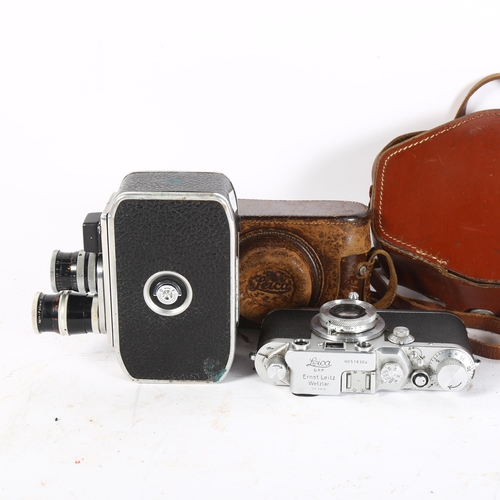 320 - A Bolex Paillard B8 cine camera with leather case, no handle, and a Leica no. 518304 camera with lea... 