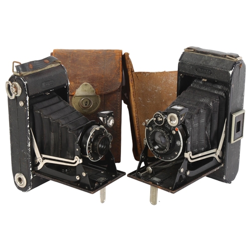 321 - 2 Zeiss Ikon bellow folding cameras, with a leather and canvas case