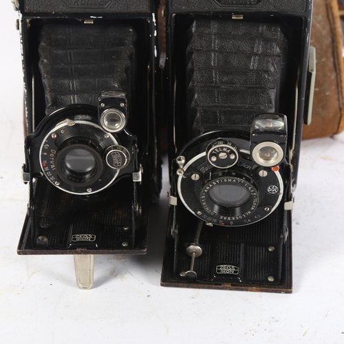 321 - 2 Zeiss Ikon bellow folding cameras, with a leather and canvas case