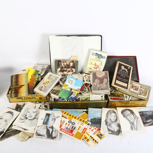 340 - A large collection of cigarette cards (2 boxes), various postcards including humorous (tinful)