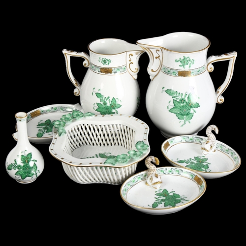 377 - A group of Herend Apponyi Green/Chinese Bouquet pattern porcelain, including graduated pair of jugs,... 