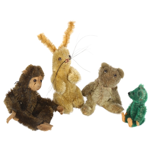 391 - 4 Vintage miniature soft toys, including monkey, teddy bear etc