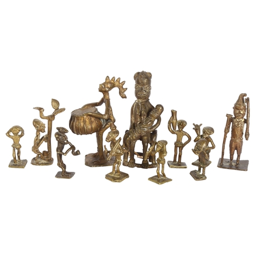 403 - 11 West African cast-bronze Benin style figures, largest height 11cm