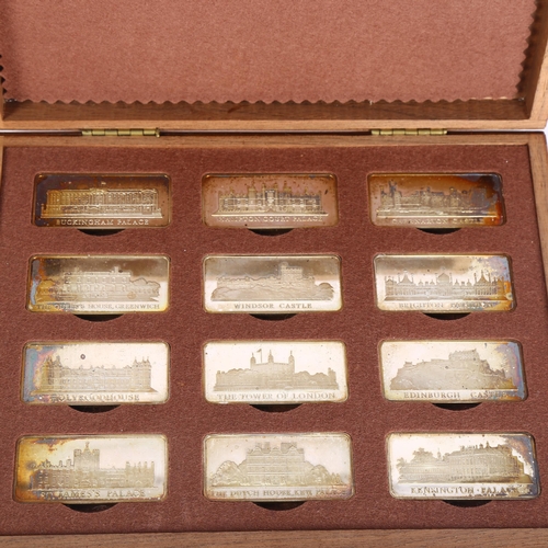 411 - A Birmingham Mint set of 12 Royal Palaces solid sterling silver ingots, limited edition of 3000, cas... 