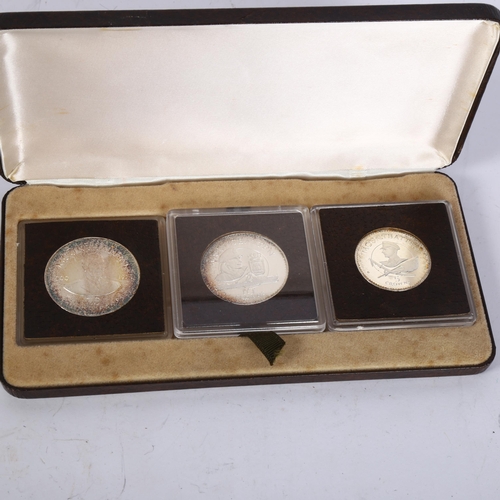 423 - A cased set of 3 graduated silver proof Turks and Caicos Islands 1980 crown coins