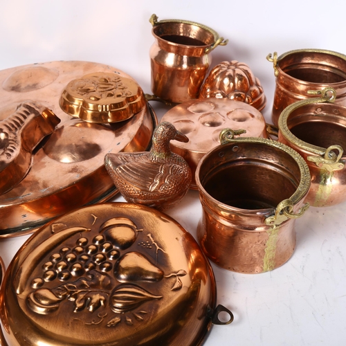 454 - A large Vintage French copper escargot (snails) pan, diameter 37cm, a group of various jelly and cho... 