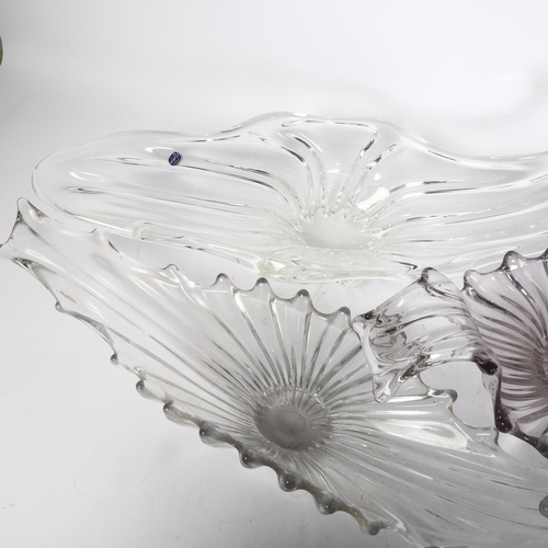 456 - A group of 3 sculptural Art glass fruit bowls/centre pieces, largest length 52cm (3)