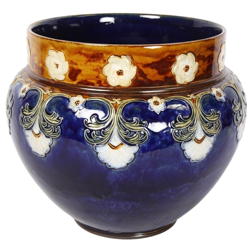 462 - ROYAL DOULTON - an Art Nouveau style cobalt blue jardiniere, height 26cm, diameter 24cm