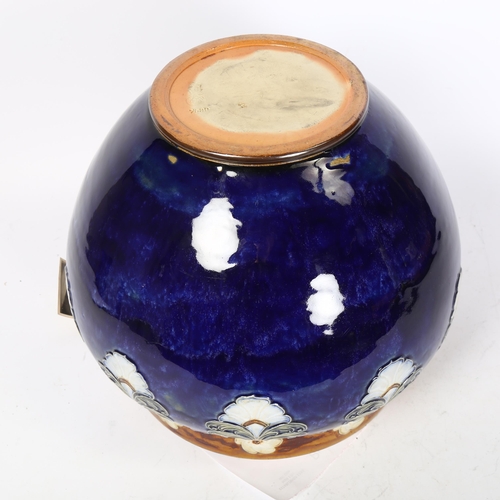 462 - ROYAL DOULTON - an Art Nouveau style cobalt blue jardiniere, height 26cm, diameter 24cm