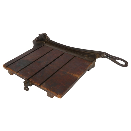 464 - A Vintage iron-mounted wooden guillotine, no maker's stamp, length of guillotine handle 55cm