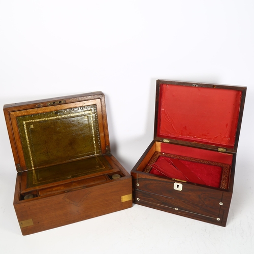 470 - A Victorian rosewood sewing/jewellery box, with mother-of-pearl inlaid decoration and pull-out drawe... 