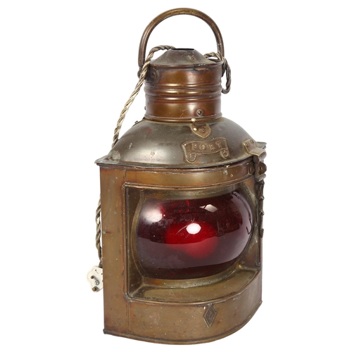 475 - A Vintage ship's masthead copper brass lantern, converted into a light fitting, height 31cm