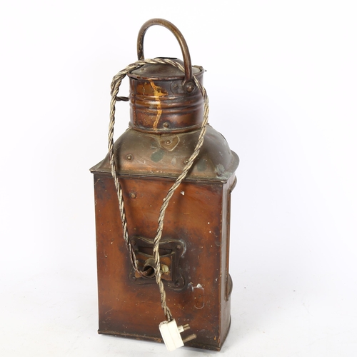 475 - A Vintage ship's masthead copper brass lantern, converted into a light fitting, height 31cm