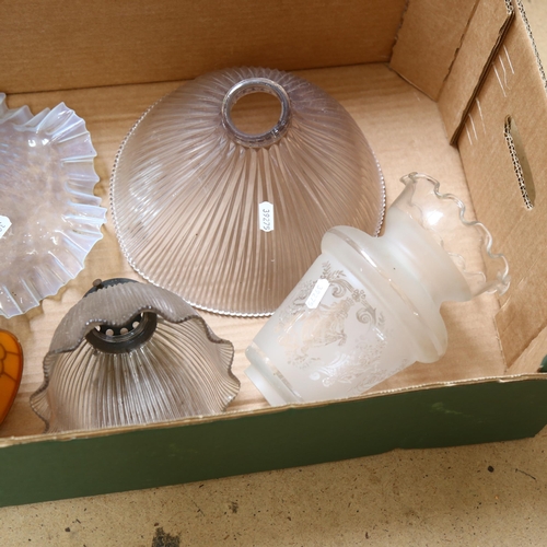 485 - A group of 5 Vintage glass lamp shades, various designs and styles, largest diameter 25cm