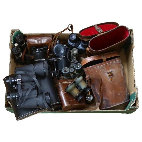 487 - A quantity of Vintage binoculars and associated cases, mostly in A/F condition, some maker's labels ... 