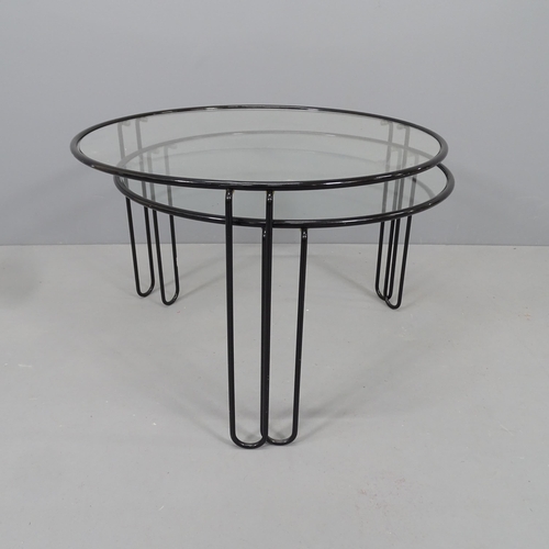 2275 - A set of two 1980s Belgian nesting coffee tables with glass top and metal frame. Largest 62x41cm