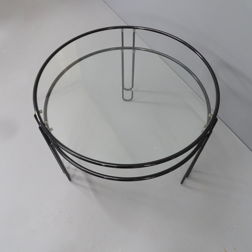 2275 - A set of two 1980s Belgian nesting coffee tables with glass top and metal frame. Largest 62x41cm