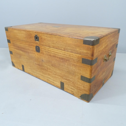 2213 - A Chinese camphorwood and brass bound military style chest. 90x40x46cm.