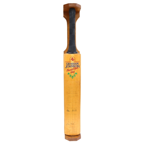 369 - A Kent County Cricket Club Benefit Year presentation cricket bat for Graham Johnson 1983, signed by ... 