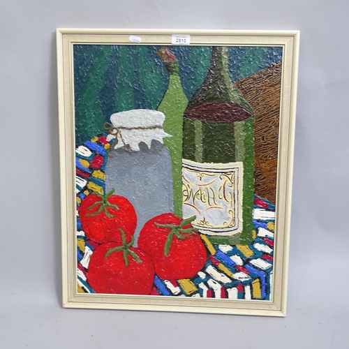 2810 - Carol Maddison, impasto oil on board, still life tomatoes, 63cm x 51cm overall, framed