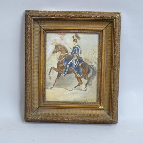 2817 - Ellis, watercolour and sketch drawing, study of a military figure on horseback, 36cm x 31cm overall,... 