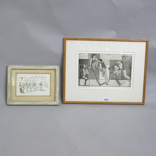 2819 - Joan Debethel, watercolour, Morris dancers, signed and dated '82, and Pat Savage, Compagnie III, sig... 