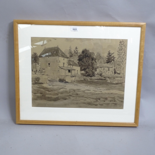 2822 - Alistair Flattely (1922 - 2009), 2 ink and wash drawings, country cottages, framed