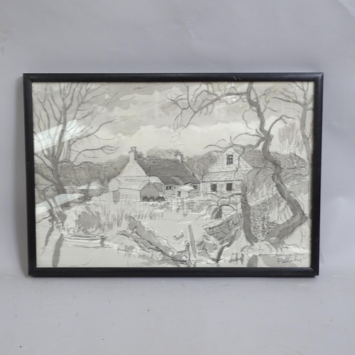 2822 - Alistair Flattely (1922 - 2009), 2 ink and wash drawings, country cottages, framed