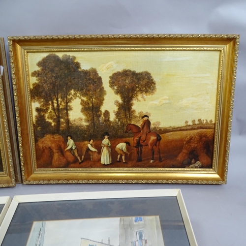 2828 - K A Wylie, watercolour, provincial street scene, and Continental beach view, and a pair of framed ol... 