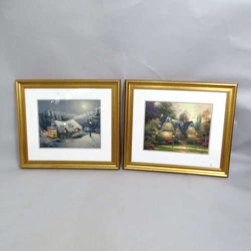 2829 - Thomas Kincaid, pair of framed coloured prints, and oleograph, cottage studies (3)